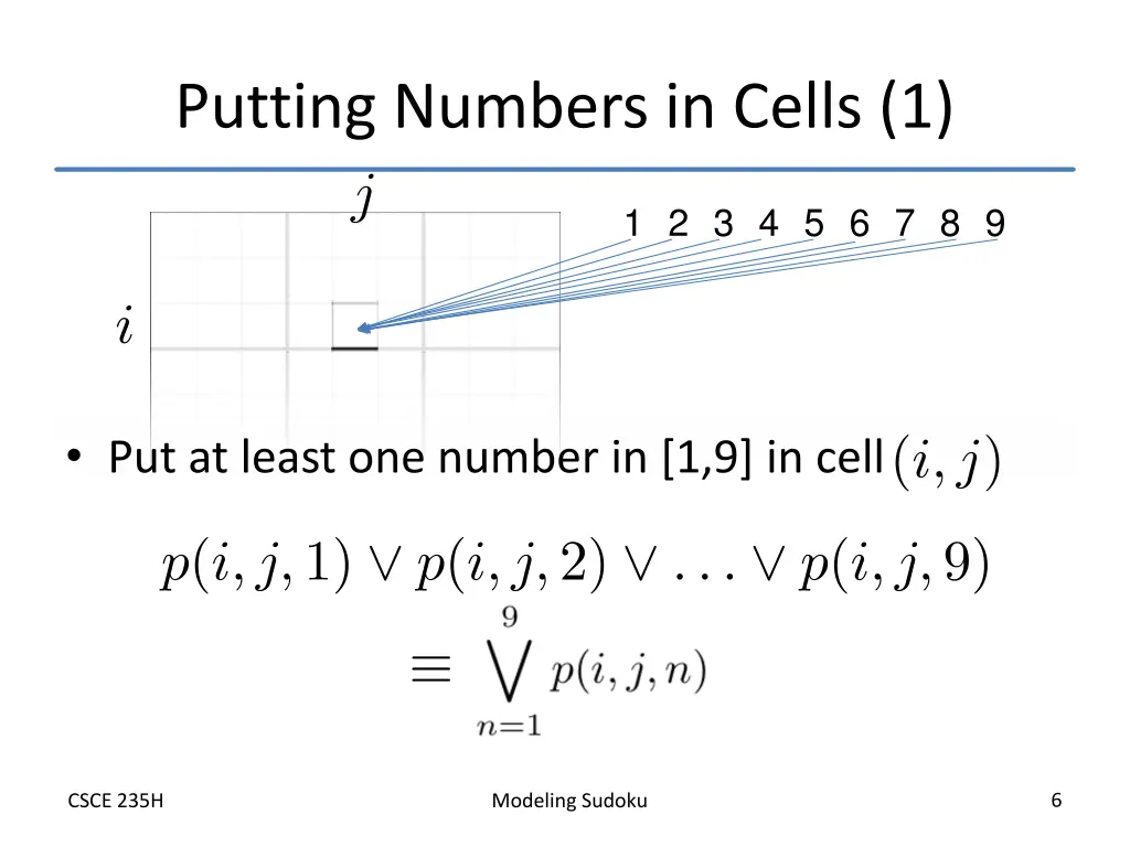 putting numbers in cells 1