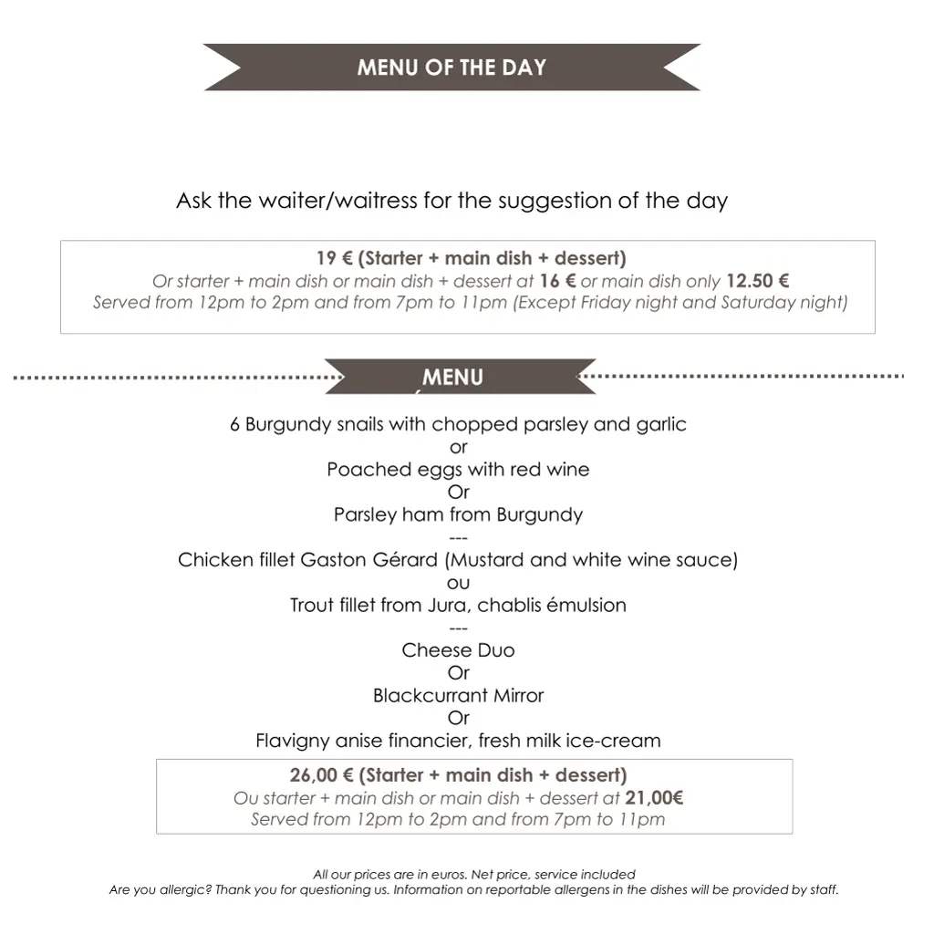menu of the day
