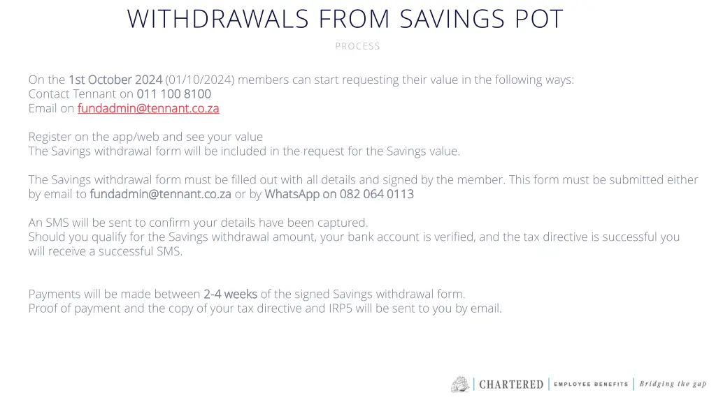 withdrawals from savings pot 1