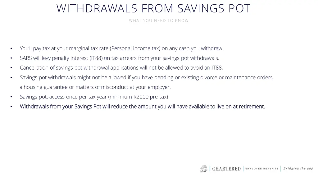 withdrawals from savings pot