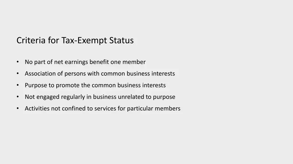 criteria for tax exempt status