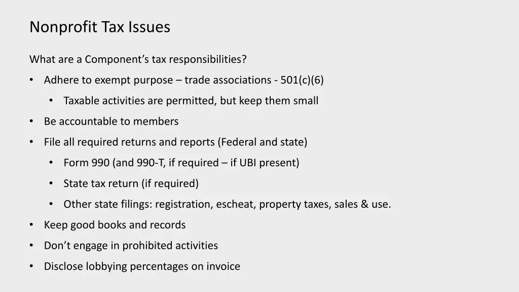 nonprofit tax issues