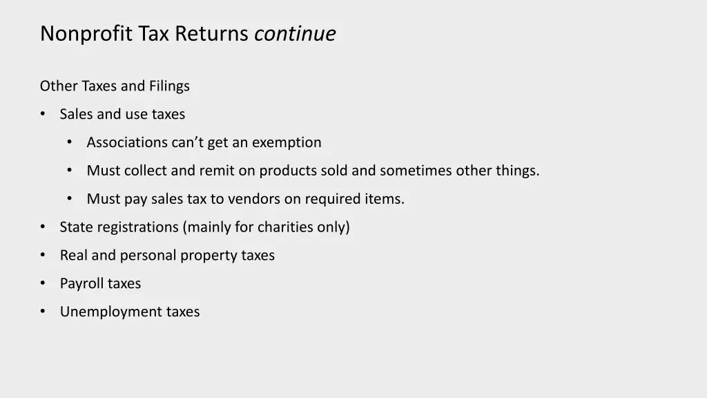 nonprofit tax returns continue