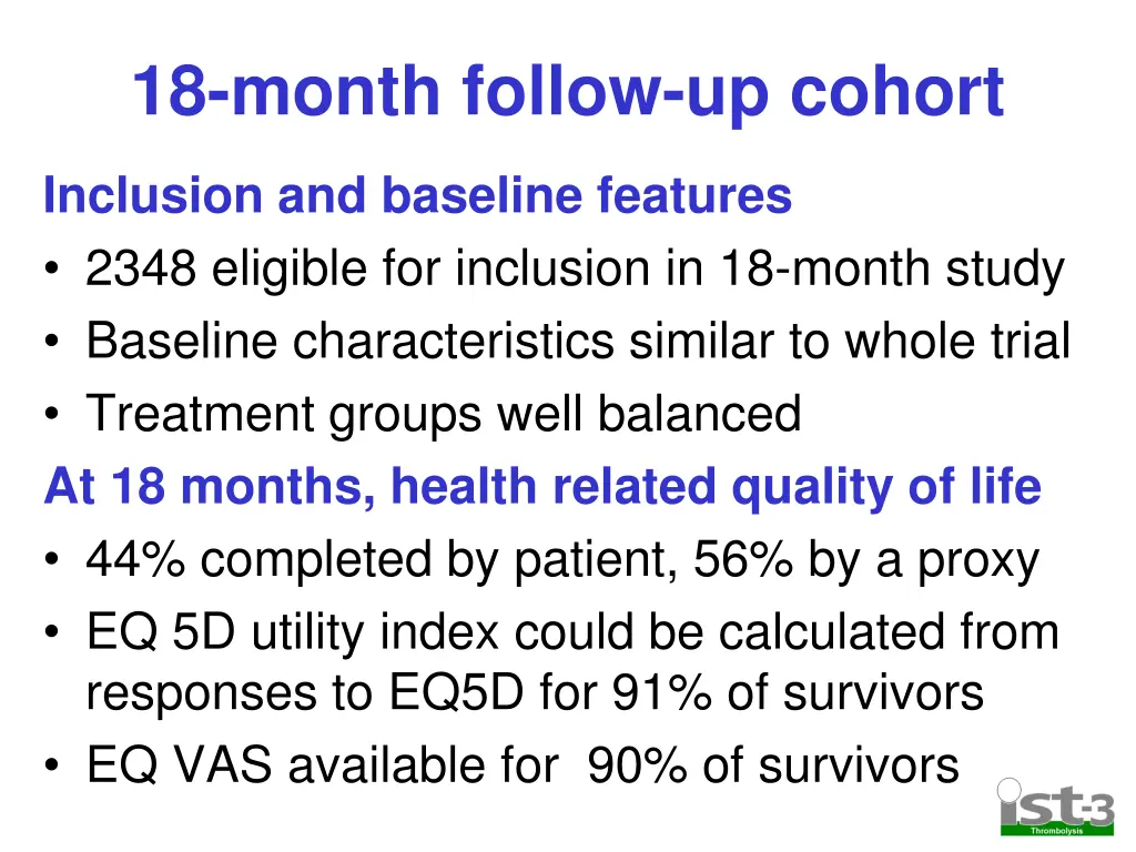 18 month follow up cohort