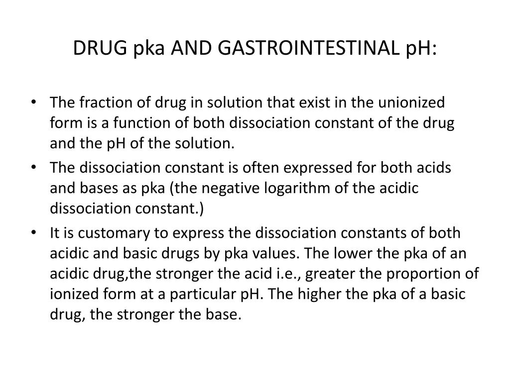drug pka and gastrointestinal ph