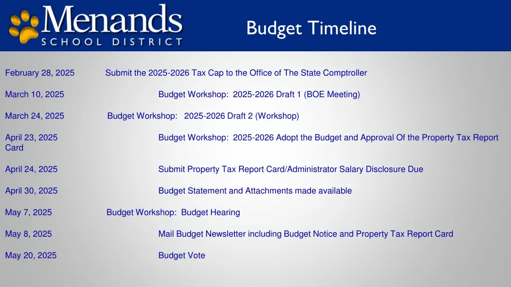 budget timeline