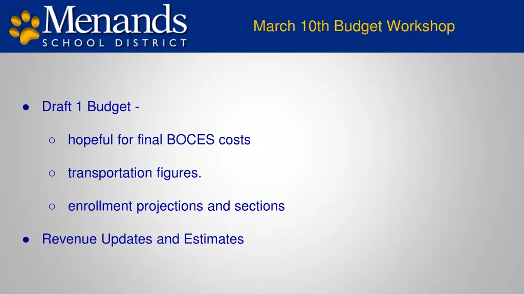 march 10th budget workshop
