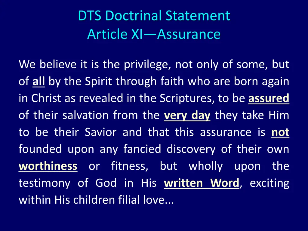 dts doctrinal statement article xi assurance