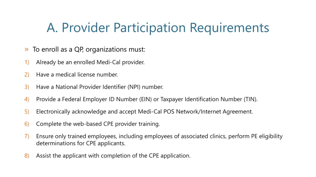a provider participation requirements 1
