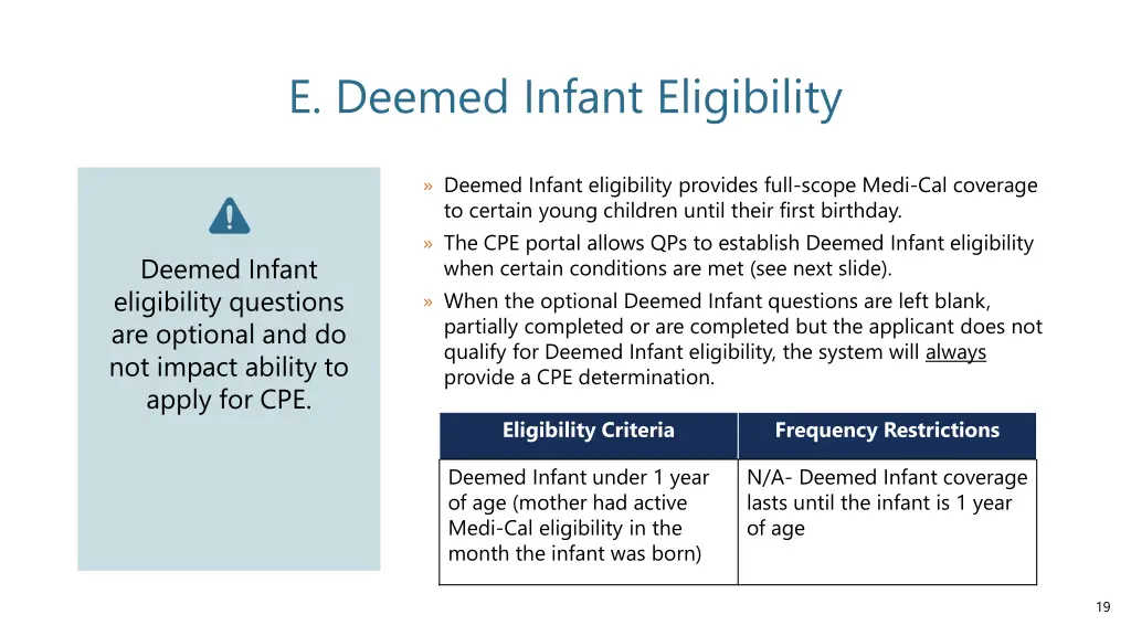 e deemed infant eligibility