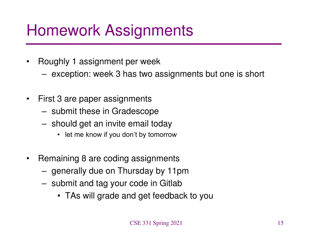 homework assignments