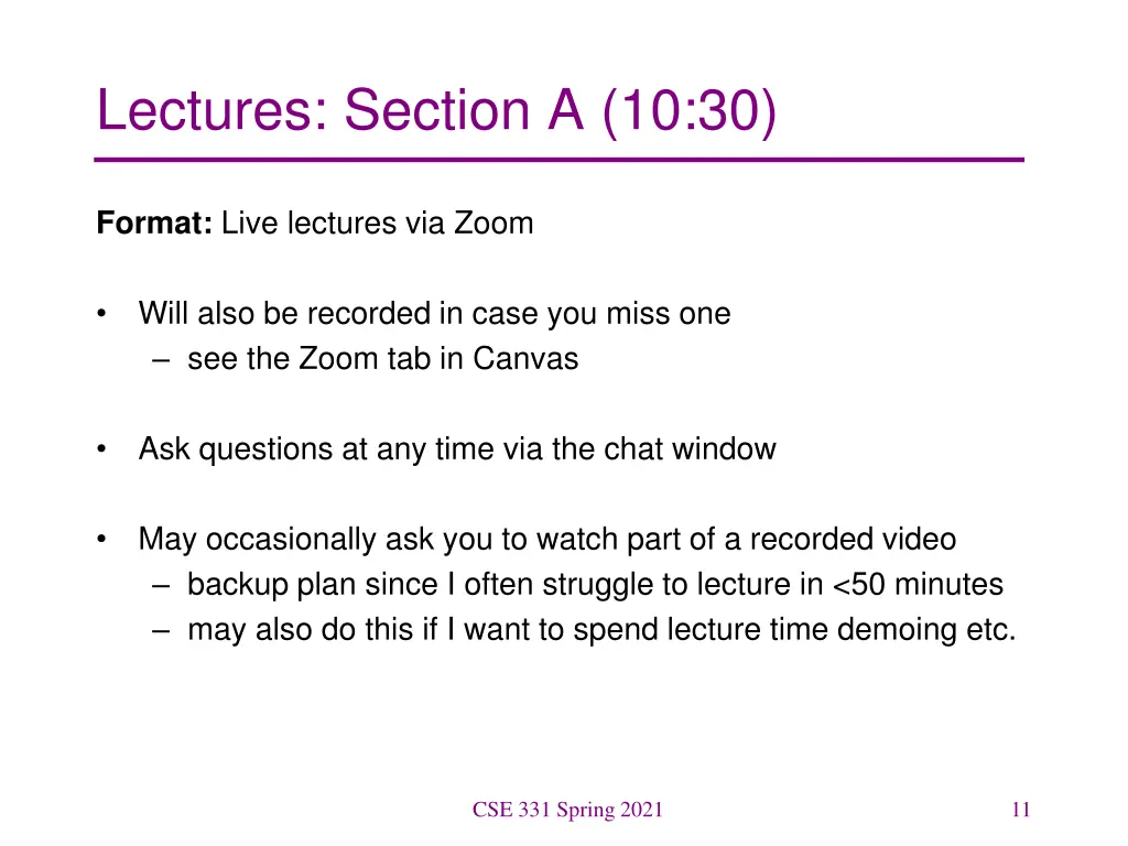 lectures section a 10 30