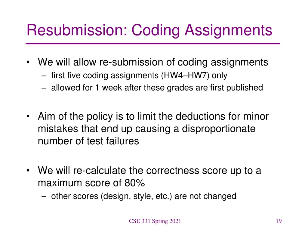 resubmission coding assignments