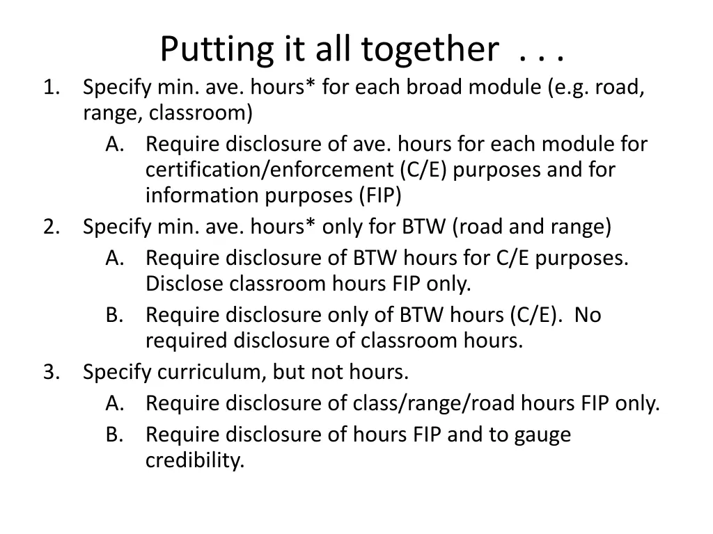 putting it all together specify min ave hours