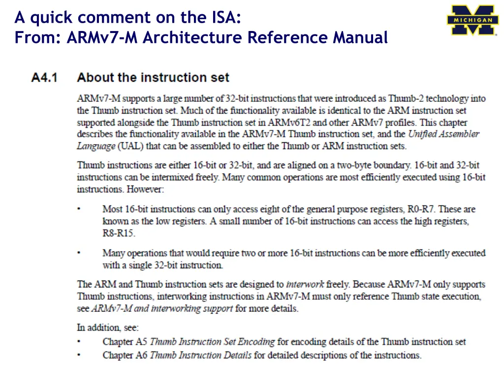 a quick comment on the isa from armv7