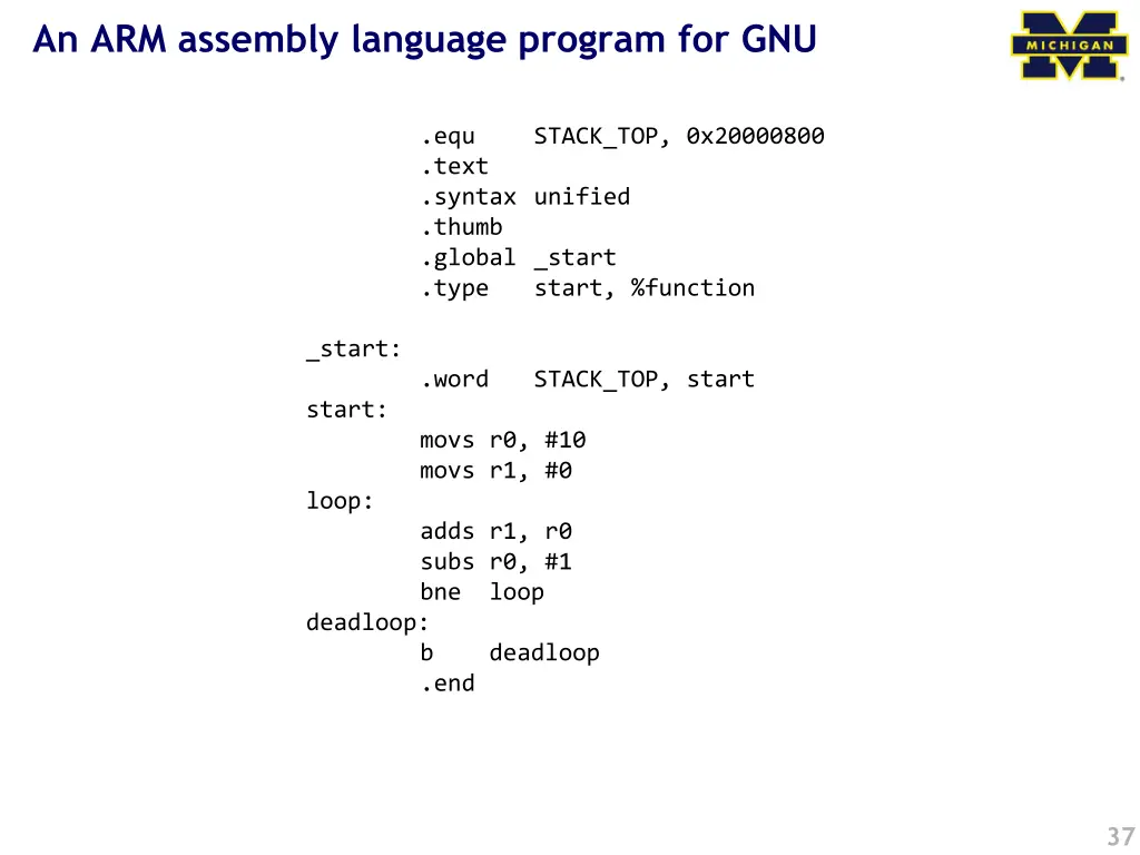 an arm assembly language program for gnu