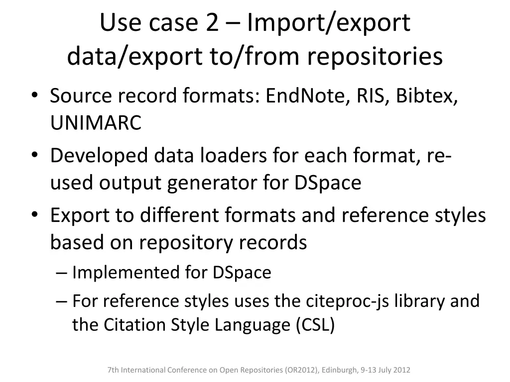 use case 2 import export data export to from