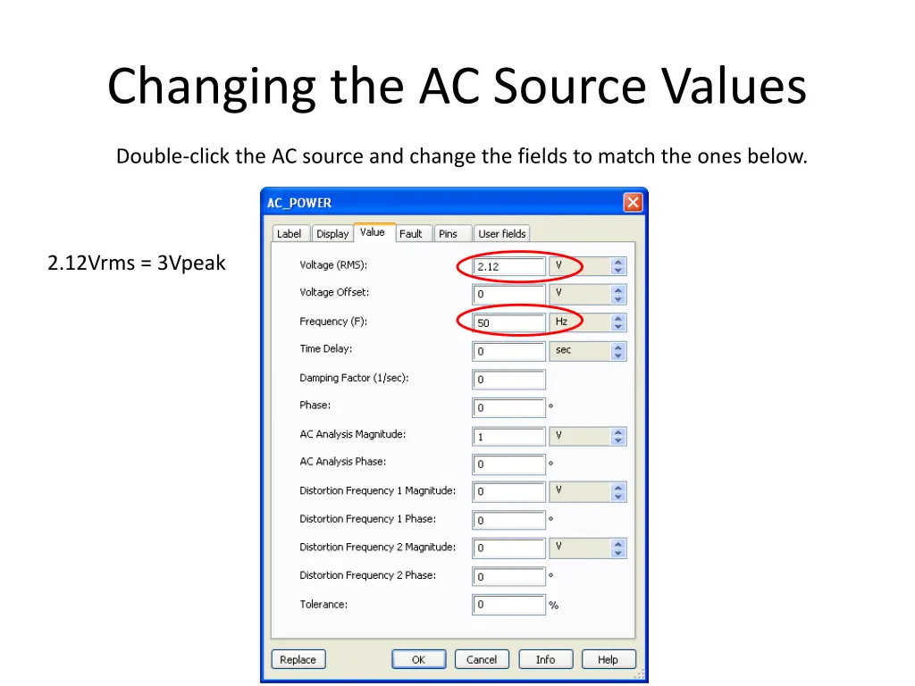 changing the ac source values