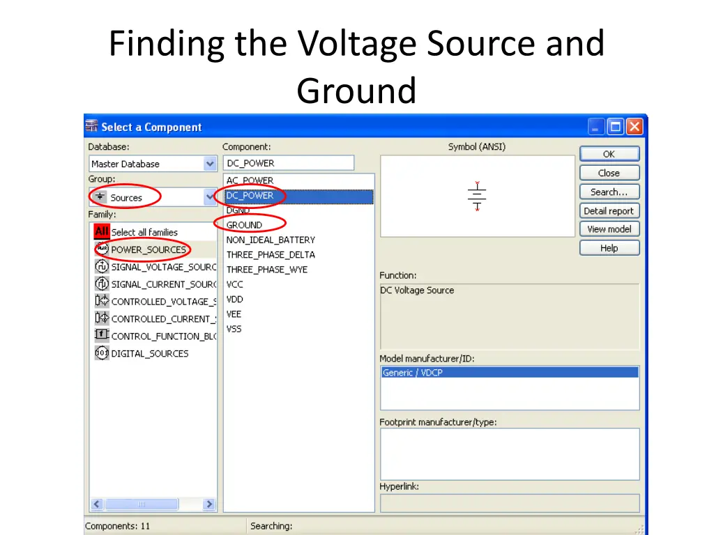 finding the voltage source and ground
