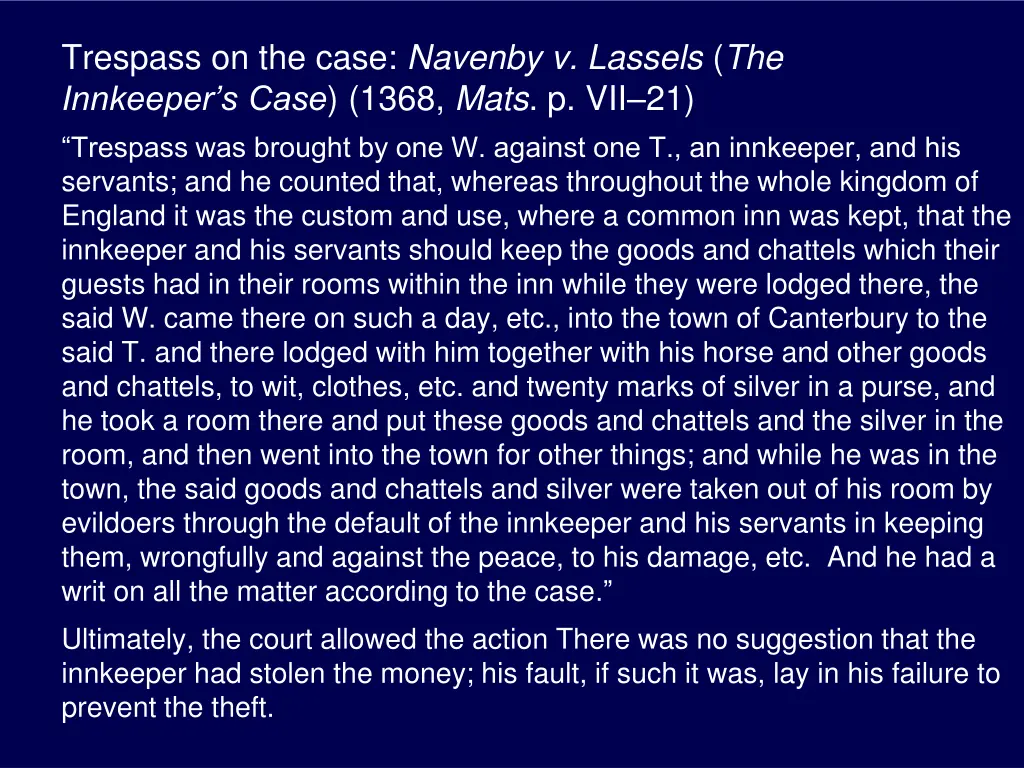 trespass on the case navenby v lassels