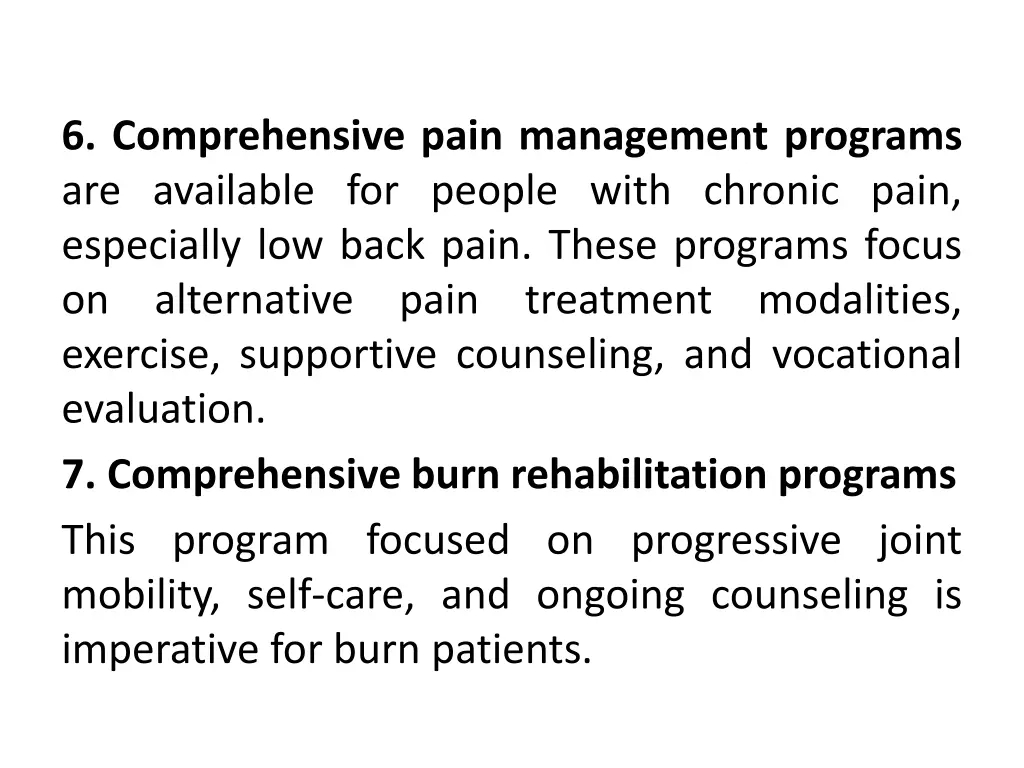 6 comprehensive pain management programs