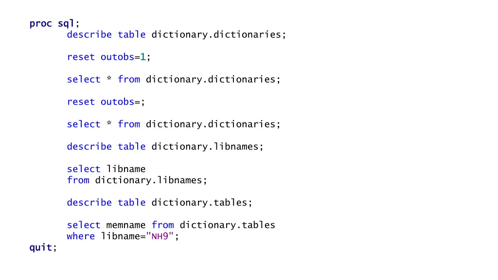proc proc sql