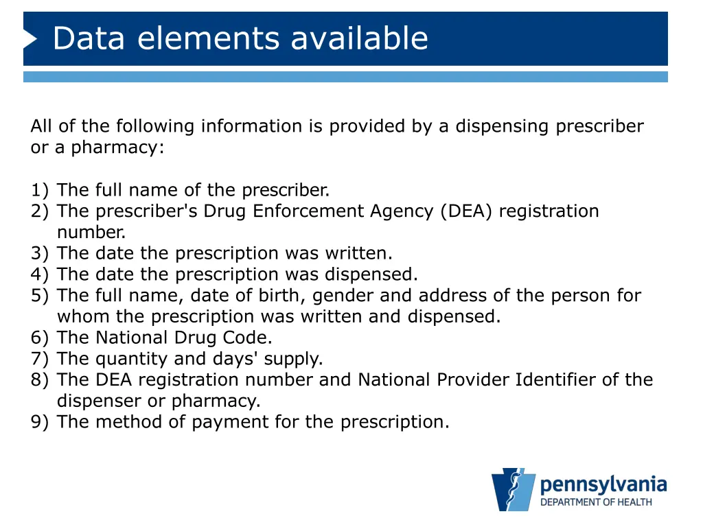 data elements available