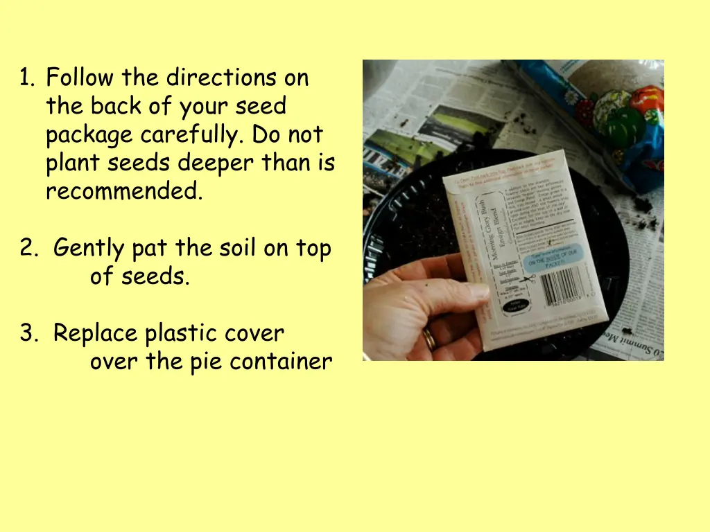 1 follow the directions on the back of your seed