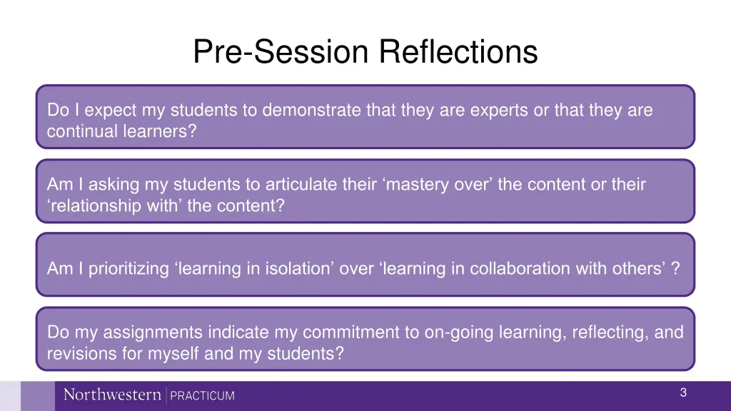 pre session reflections