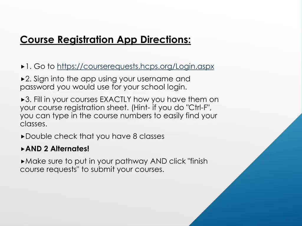 course registration app directions