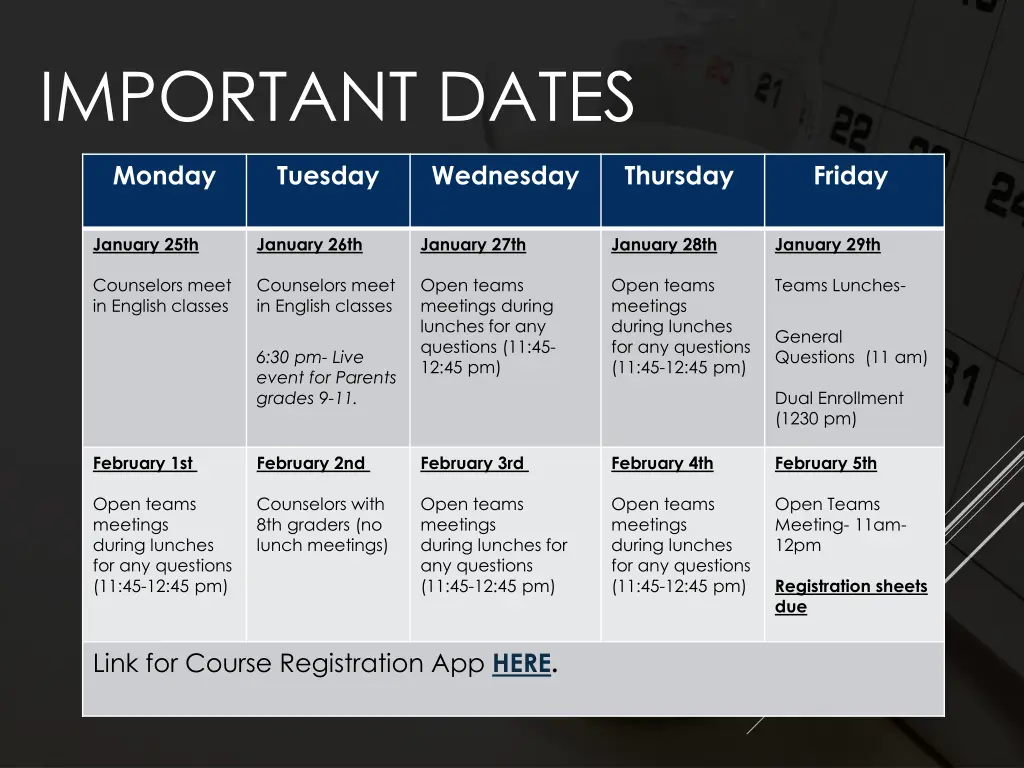 important dates