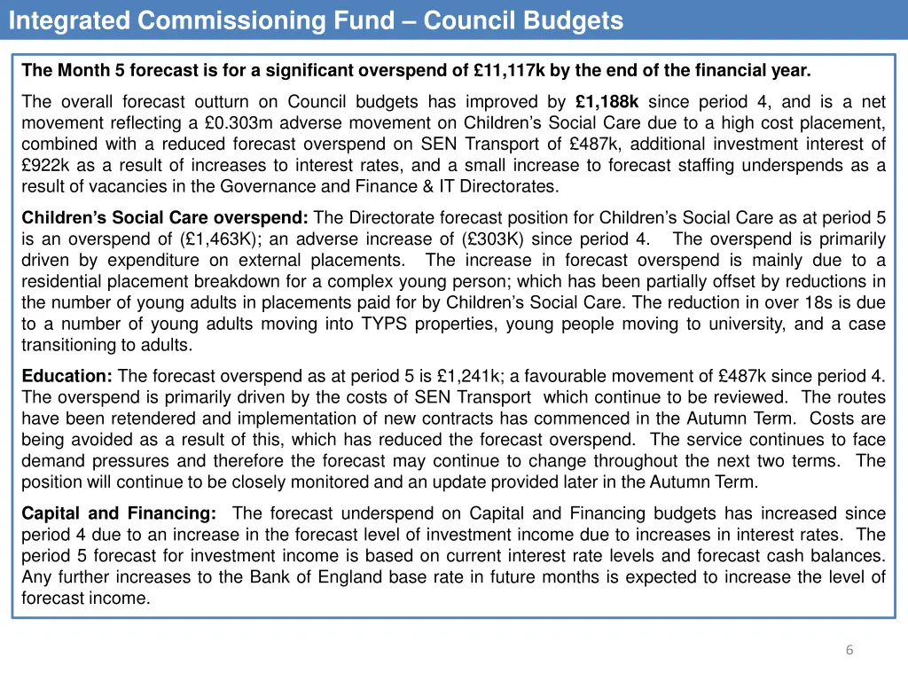 integrated commissioning fund council budgets