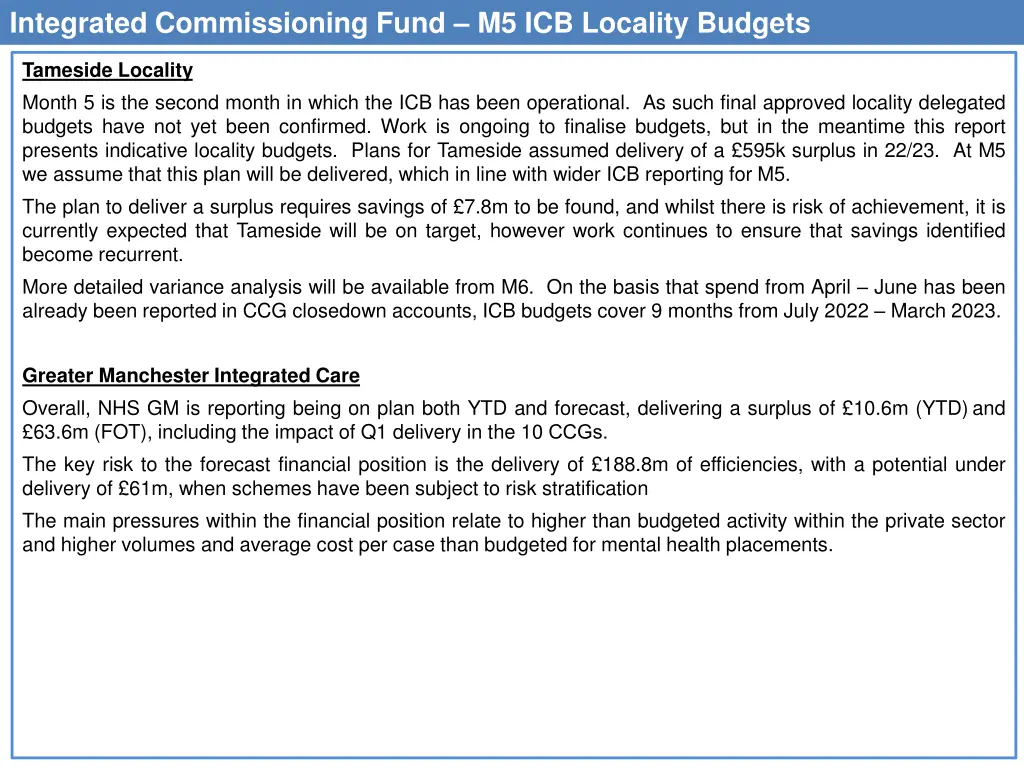 integrated commissioning fund m5 icb locality