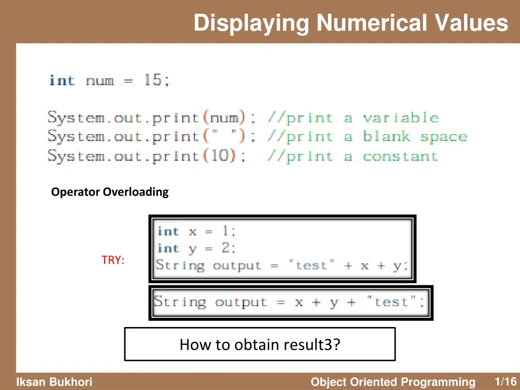 displaying numerical values