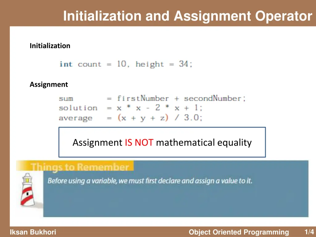 initialization and assignment operator