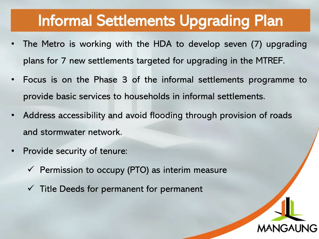 informal settlements upgrading plan informal