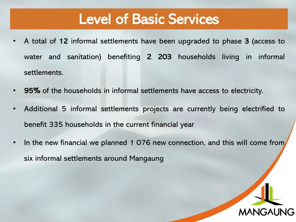 level of basic services level of basic services