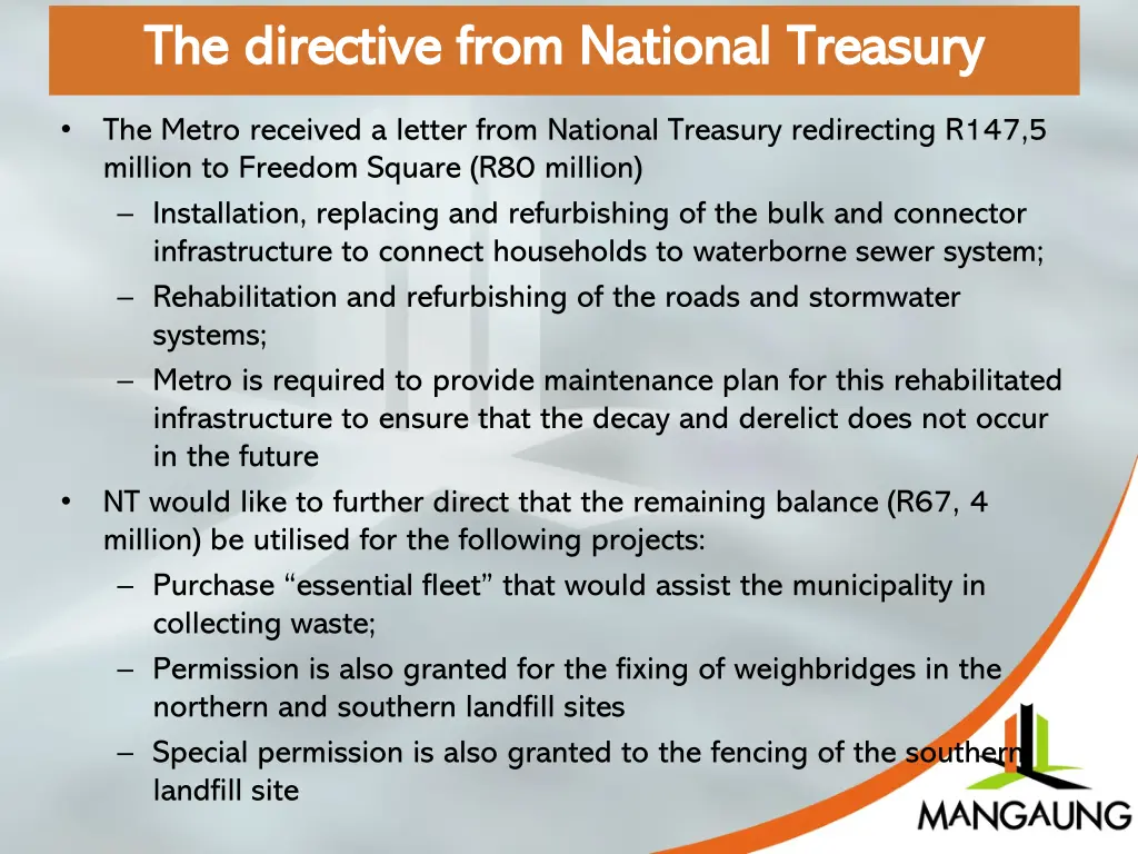 the directive from national treasury