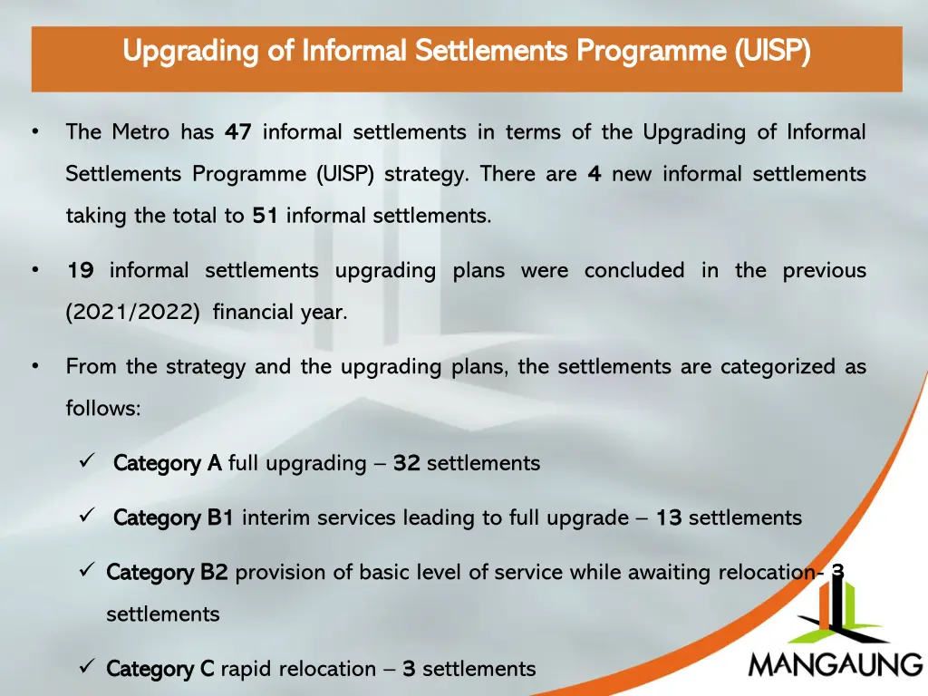 upgrading of informal settlements upgrading