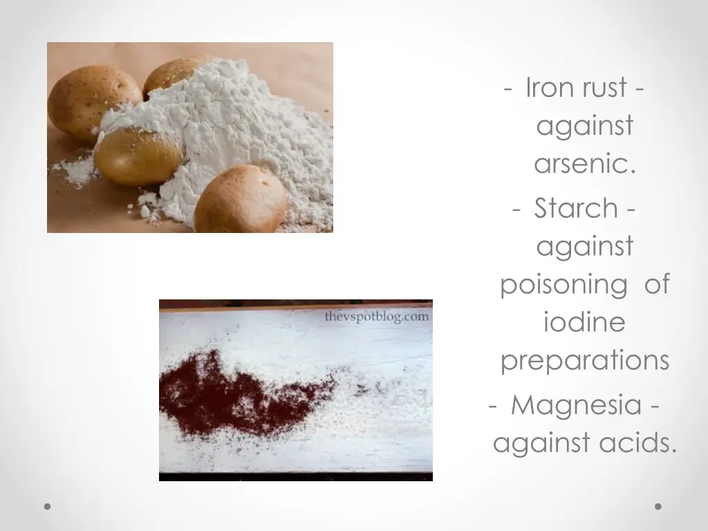 iron rust against arsenic starch against