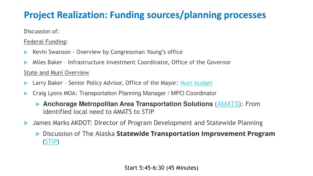 project realization funding sources planning