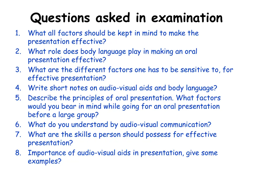 questions asked in examination what all factors