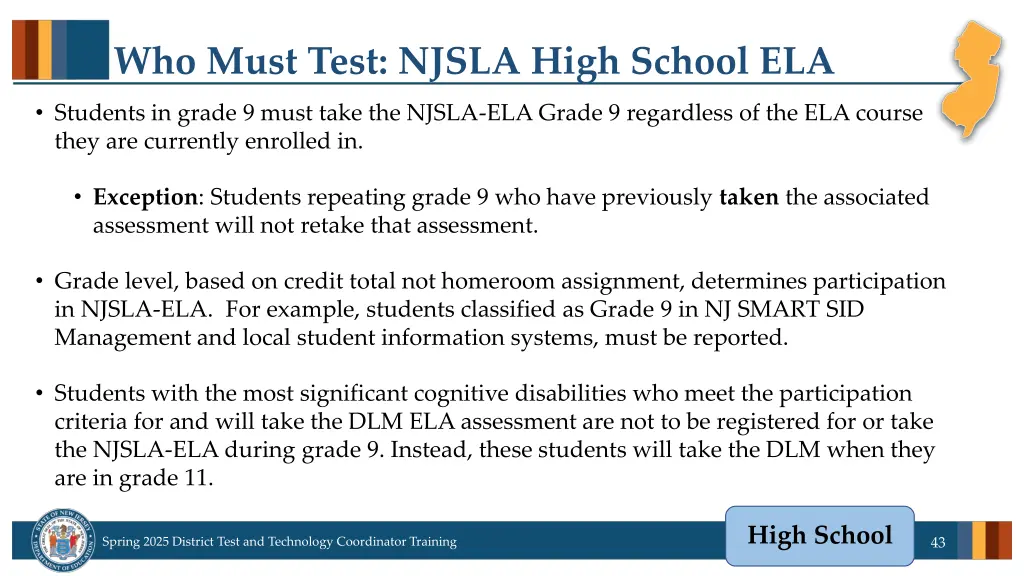 who must test njsla high school ela