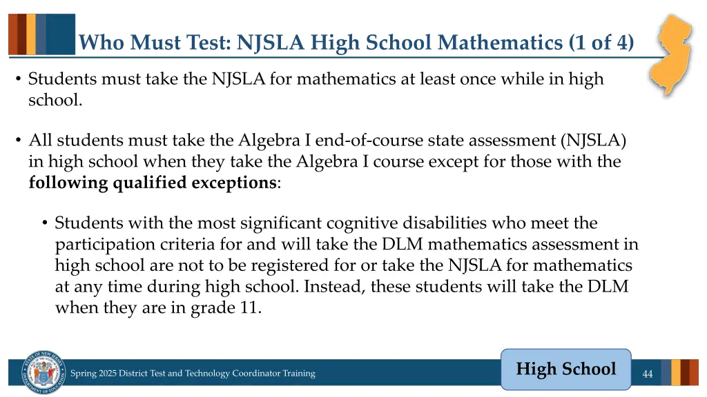 who must test njsla high school mathematics 1 of 4