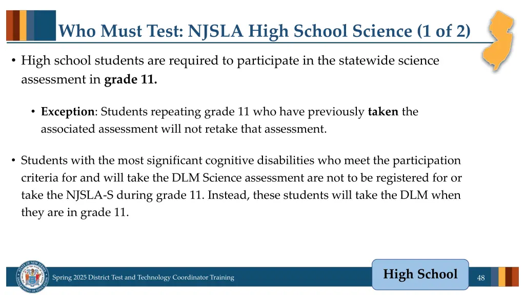 who must test njsla high school science 1 of 2