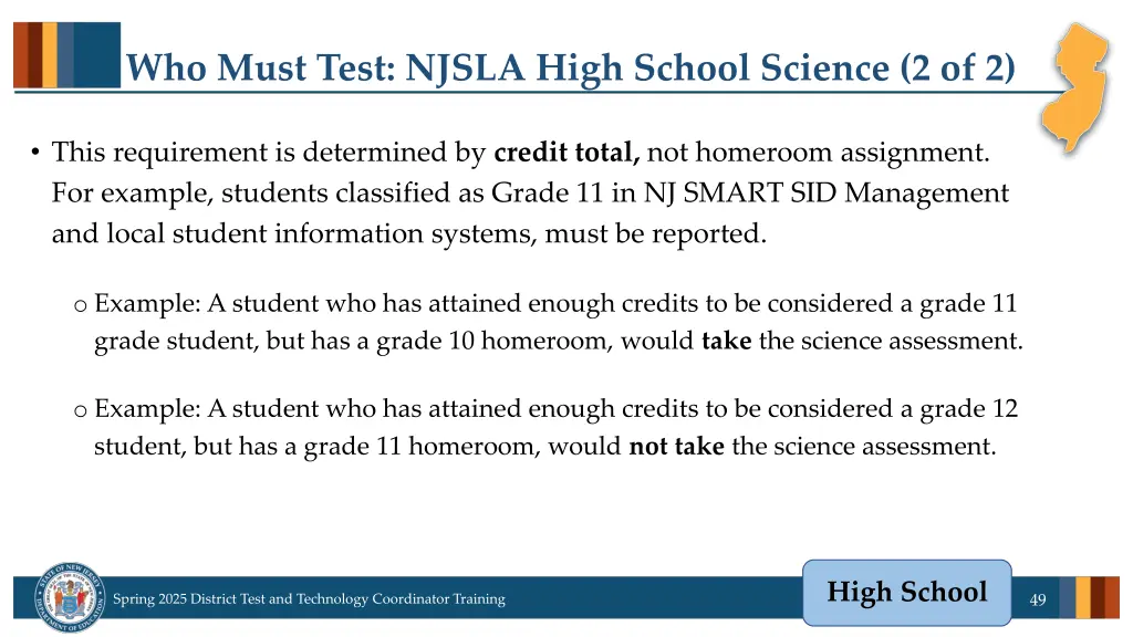 who must test njsla high school science 2 of 2