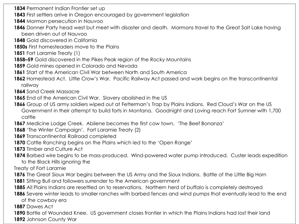 1834 permanent indian frontier set up 1843 first