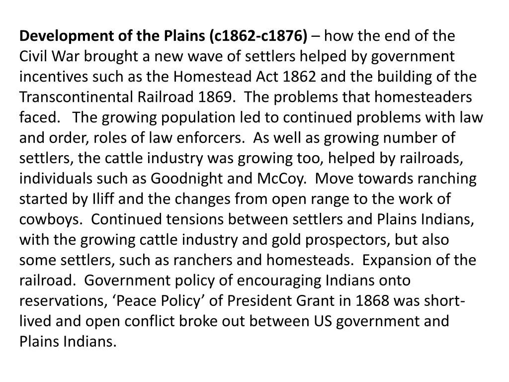 development of the plains c1862 c1876