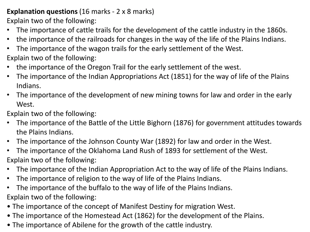 explanation questions 16 marks 2 x 8 marks