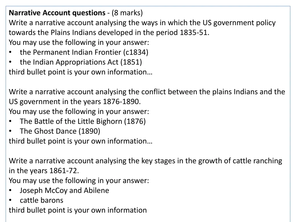 narrative account questions 8 marks write